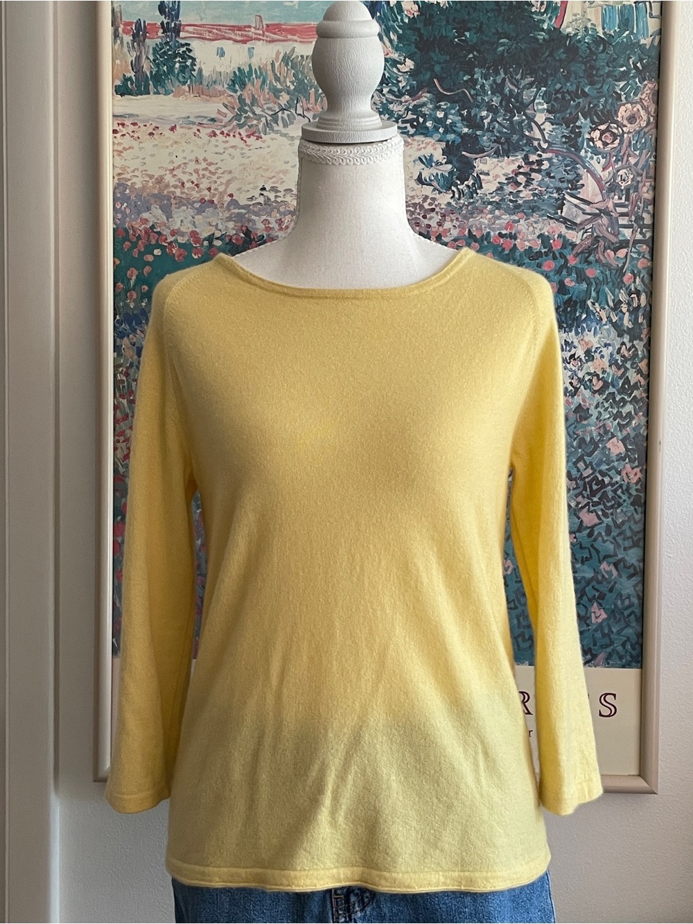 Neiman Marcus Cashmere Sweater Large Butter Yellow Boatneck Old Monday Luxury